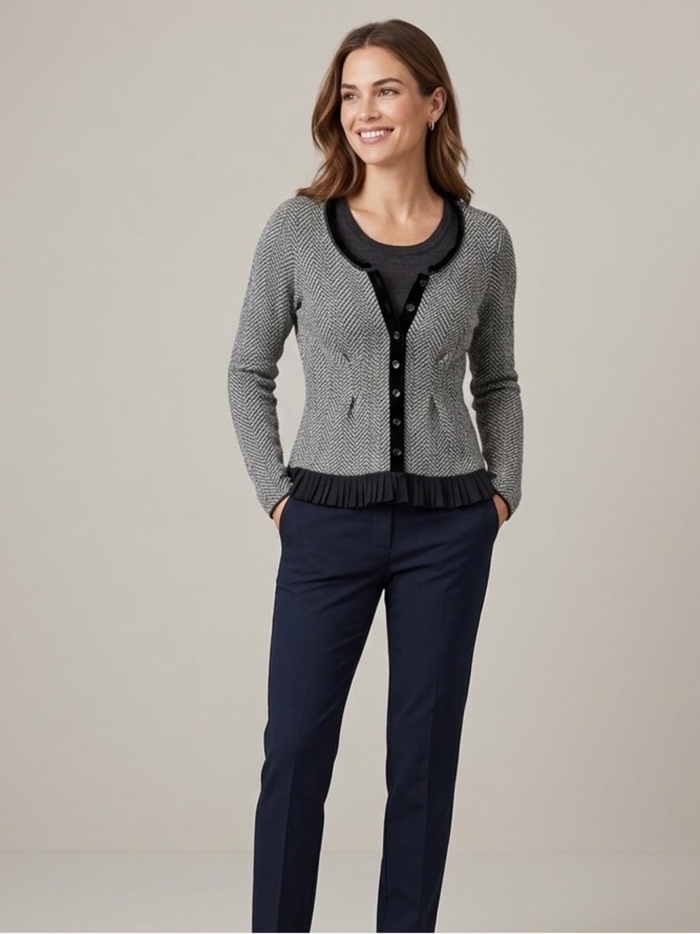 Guinevere Wool Knit Button Up Front Cardigan Sweater Size Small Black & White